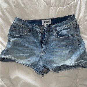 PINK Victoria's Secret Blue Jean Shorts Distressed Frayed Hem